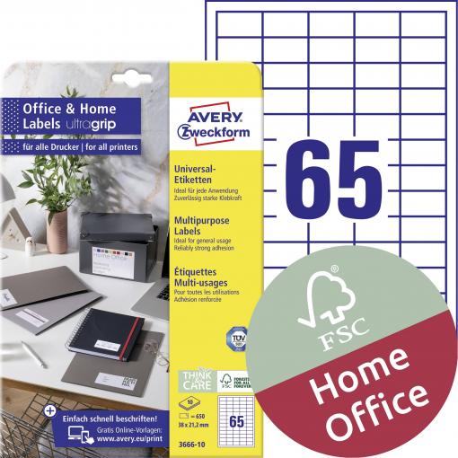Avery-Zweckform 3666-10 univerzální etikety 38 x 21.2 mm papír bílá 650 ks trvalé inkoustová tiskárna, laserová tiskárna, barevná laserová tiskárna, kopírka,