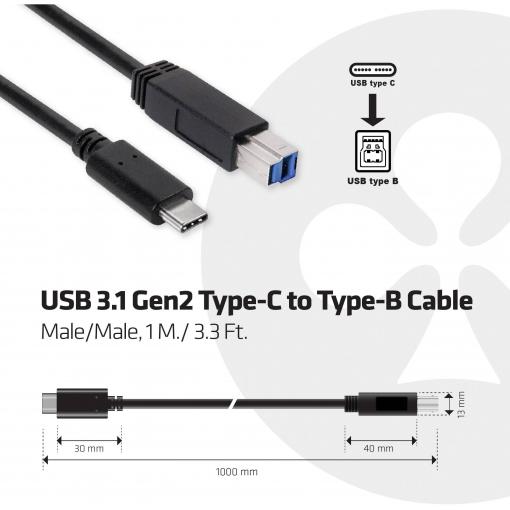 club3D USB kabel USB 3.2 Gen1 (USB 3.0 / USB 3.1 Gen1) USB-C ® zástrčka, USB-B zástrčka 1.00 m vícebarevná CAC-1524