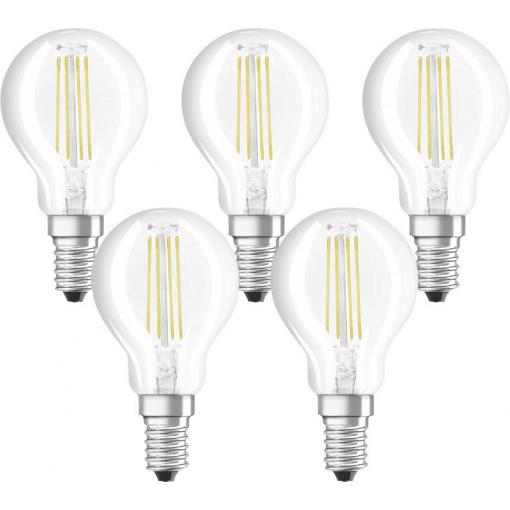 OSRAM HOMELIGHTING 4058075090668 LED Energetická třída (EEK2021) E (A - G) E14 kapkový tvar 4 W = 40 W teplá bílá (Ø x d) 45 mm x 84 mm vlákno 5 ks