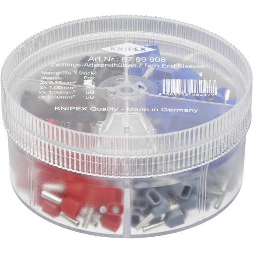 Knipex 97 99 908 sada 2násobných dutinek 0.75 mm², 1 mm², 1.5 mm², 2.5 mm² částečná izolace šedá, červená, černá, modrá 200 ks