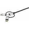 Renkforce USB kabel USB 2.0 USB-A zástrčka, USB-C ® zástrčka, USB Micro-B zástrčka, Apple Lightning konektor 0.25 m tmavě šedá opletený RF-3335106