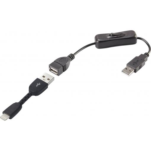 Renkforce USB kabel USB 2.0 USB-A zástrčka, Apple Lightning konektor 0.30 m černá vč. spínače ZAP/VYP , pozlacené kontakty RF-3346622