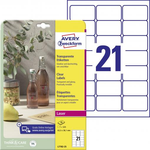 Avery-Zweckform L7782-25 63.5 x 38.1 mm poylesterová fólie transparentní 525 ks trvalé Fóliové etikety