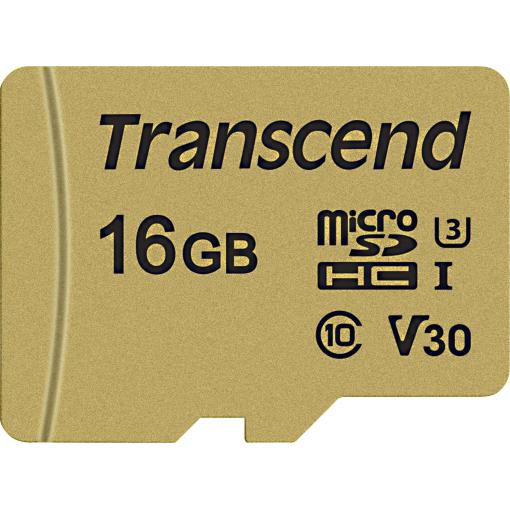 Transcend Premium 500S paměťová karta microSDHC 16 GB Class 10, UHS-I, UHS-Class 3, v30 Video Speed Class vč. SD adaptéru