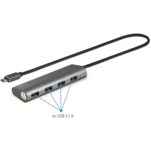 Renkforce RF-3374944 USB Hub 4 porty USB-A USB 3.2 Gen1 5 GBit/s s hliníkovým krytem stříbrná