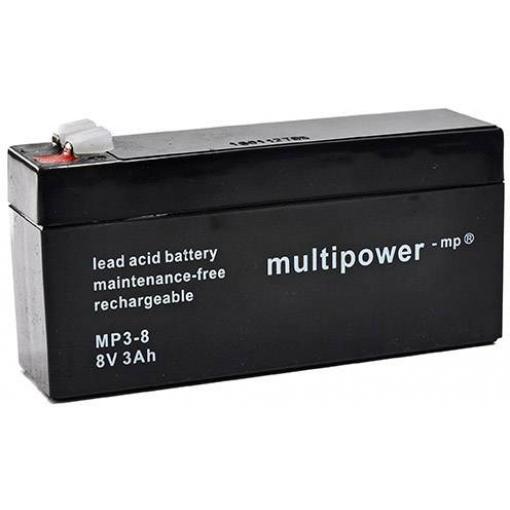 multipower PB-8-3 MP3-8 olověný akumulátor 8 V 3.2 Ah olověný se skelným rounem (š x v x h) 134 x 69 x 36.5 mm plochý konektor 4,8 mm bezúdržbové, nepatrné