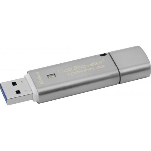 Kingston DataTraveler Locker+ G3 USB flash disk 64 GB stříbrná DTLPG3/64GB USB 3.2 Gen 1 (USB 3.0)
