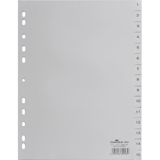 Durable 6524 rejstřík DIN A4 1-15 polypropylen šedá 15 karet vyražené otvory 652410