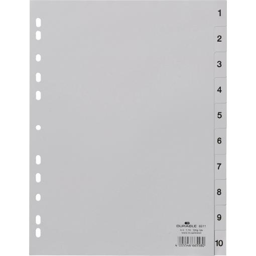 Durable 6511 rejstřík DIN A4 1-10 polypropylen šedá 10 karet vyražené otvory 651110