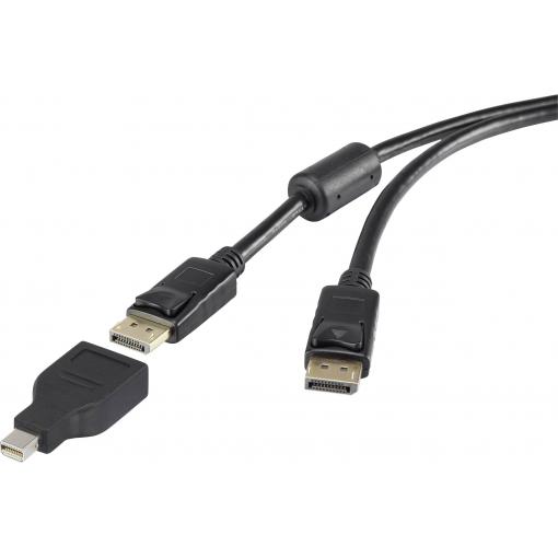Renkforce Mini-DisplayPort / DisplayPort kabelový adaptér Mini DisplayPort konektory, Konektor DisplayPort 0.50 m černá RF-3424504 pozlacené kontakty, s