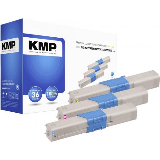 KMP Toner náhradní OKI 44973535, 44973534, 44973533 kompatibilní kombinované balení azurová, purppurová, žlutá 1500 Seiten O-T37V 3341,0030