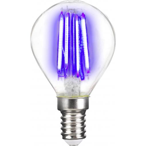 LightMe LM85311 LED Energetická třída (EEK2021) G (A - G) E14 kapkový tvar 4 W modrá (Ø x d) 45 mm x 78 mm vlákno 1 ks