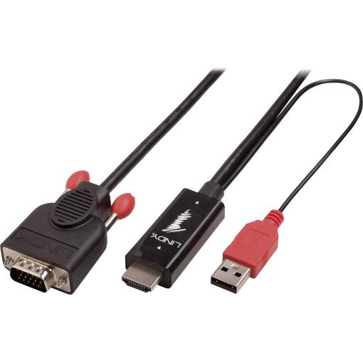 LINDY HDMI / VGA kabelový adaptér Zástrčka HDMI-A, VGA pólové Zástrčka 3.00 m černá 41457 HDMI kabel