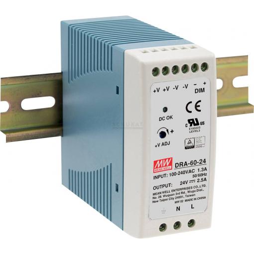 MEAN WELL DRA-60-24 síťový zdroj na DIN lištu 24 V/DC 2.5 A 60 W Počet výstupů:1 x Obsah 1 ks
