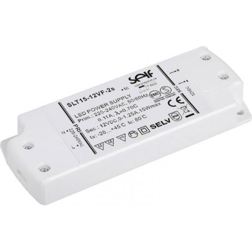 Self Electronics SLT15-12VF-2S napájecí zdroj pro LED, LED driver konstantní napětí 15 W 1.25 A 12 V/DC montáž na nehořlavém povrchu , bez možnosti stmívání,