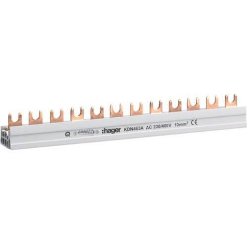 Hager KDN463A HAGER fázová lišta 3P+N 10 q 12 mod vidlicová KDN46 3A Phase busbar šedá 4pólový 63 A 1 ks