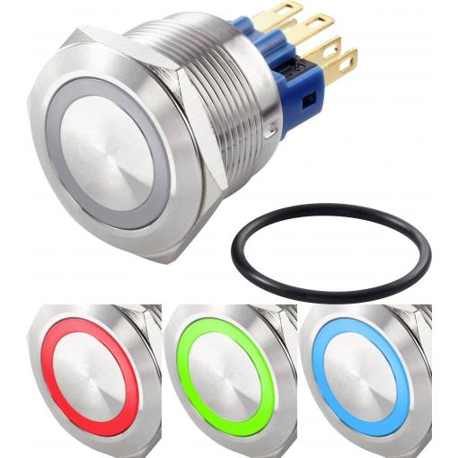 TRU COMPONENTS TC-7494640 tlačítkový spínač antivandal 250 V/AC 3 A 1x vyp/(zap) bez aretace červená, zelená, modrá, RGB IP65 1 ks