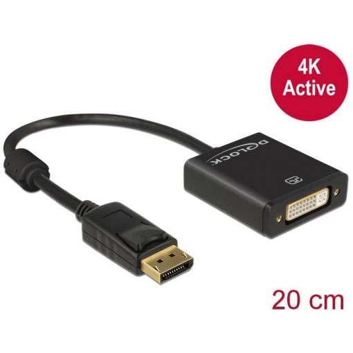 Delock DisplayPort / DVI kabelový adaptér Konektor DisplayPort, DVI-I 24+5pól. zásuvka 0.20 m černá 62599 pozlacené kontakty Kabel DisplayPort
