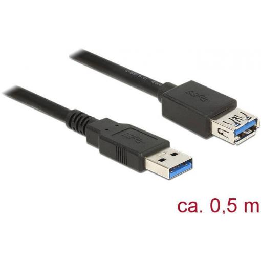 Delock USB kabel USB 3.2 Gen1 USB-A zástrčka, USB-A zásuvka 0.50 m černá pozlacené kontakty 85053