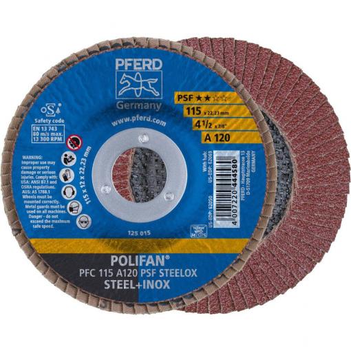 PFERD TOOLS 67749115 A Psf Steelox vějířovitý brusný kotouč Průměr 115 mm Ø otvoru 22.23 mm Zrnitost 120 10 ks