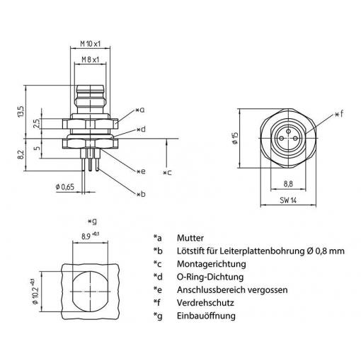 Lutronic 0831 03 T10CP vestavný zástrčkový konektor pro senzory - aktory, 1224, piny: 3, 1 ks