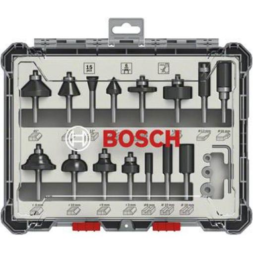 Sada fréz, 6 mm dřík, 15 ks Bosch Accessories 2607017471