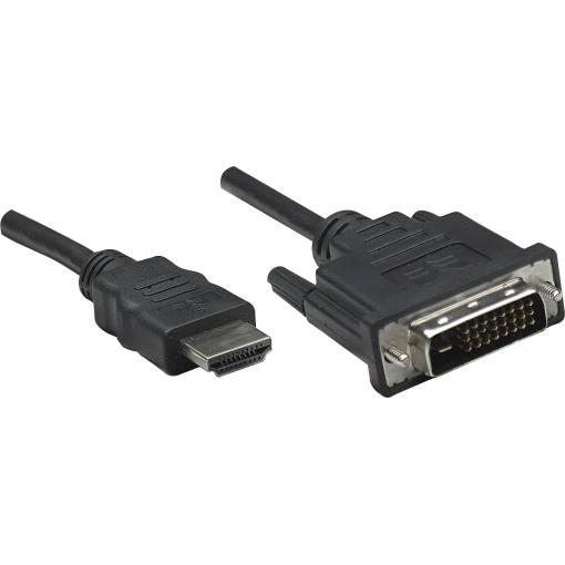 Manhattan HDMI / DVI kabelový adaptér Zástrčka HDMI-A, DVI-D 24+1pol. Zástrčka 1.00 m černá 322782 HDMI kabel