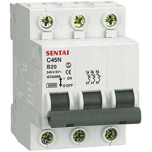 Jistič DZ47 400V/20A/B 3fázový na DIN lištu