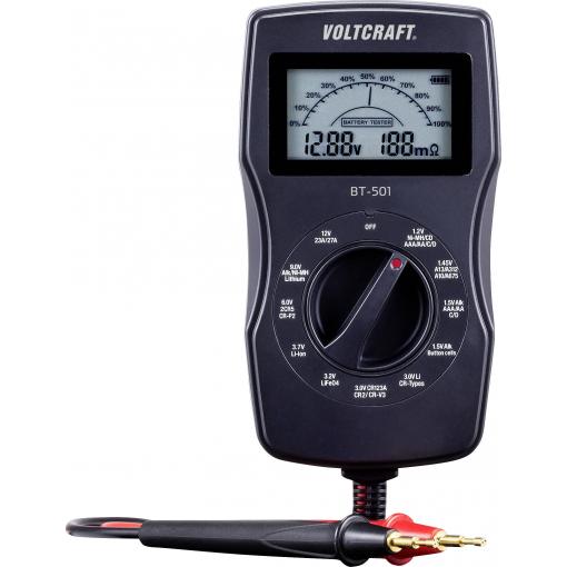 VOLTCRAFT zkoušečka baterií a akumulátorů BT-501 Rozsah měření (zkoušečka baterií) 1,2 V, 1,5 V, 3 V, 6 V, 3,7 V, 9 V, 12 V baterie, akumulátor BT-501