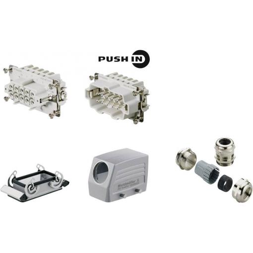 RockStar&reg; HDC kits-Heavy Duty Connectors, Kit, HE, Size: 4, Poles: 10, PUSH IN spring connection, 500 V, 16 A, diecast aluminium, metric