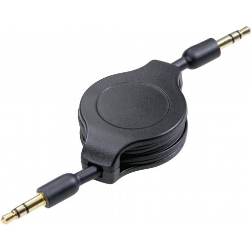 SpeaKa Professional SP-7869796 jack audio kabel [1x jack zástrčka 3,5 mm - 1x jack zástrčka 3,5 mm] 1.10 m černá včetně automatického navíjení, pozlacené