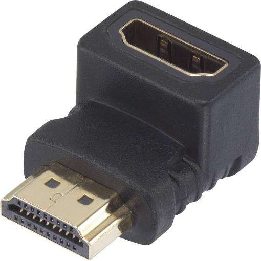 HDMI adaptér [1x HDMI zástrčka - 1x HDMI zásuvka] Zahnutý o 90° směrem nahoru pozlacené kontakty SpeaKa Professional