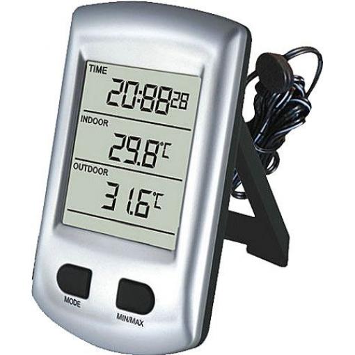 Teploměr s hodinami DCF WH0320, vnitřní/vnější sonda, 2× AA
