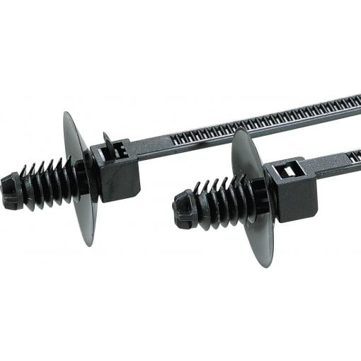 HellermannTyton 150-55610, T18RDP5-PA66-BK, stahovací pásky, 2.50 mm, 110 mm, černá, s rozpěrnou kotvou a talířem, 500 ks