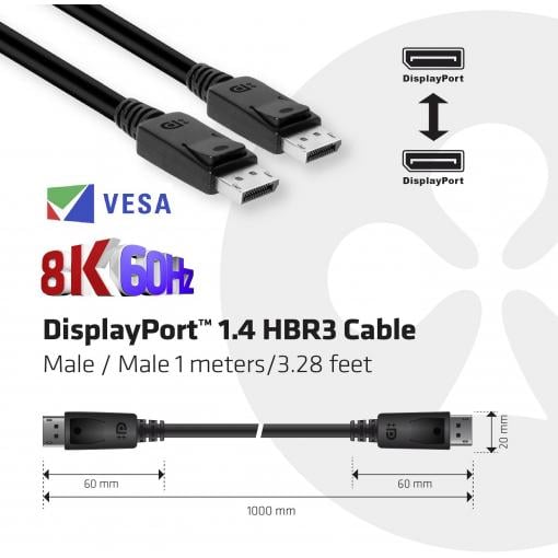 club3D DisplayPort kabel Konektor DisplayPort, Konektor DisplayPort 1.00 m černá CAC-2067 samozhášecí, 8K UHD Kabel DisplayPort