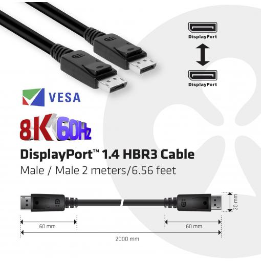 club3D DisplayPort kabel Konektor DisplayPort, Konektor DisplayPort 2.00 m černá CAC-2068 samozhášecí, 8K UHD Kabel DisplayPort