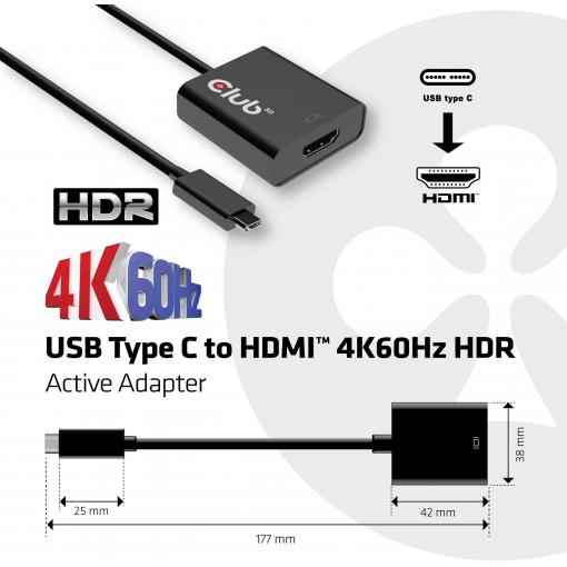 club3D CAC-2504 USB adaptér [1x USB 3.1 zástrčka C - 1x HDMI zásuvka] černá 0 mm