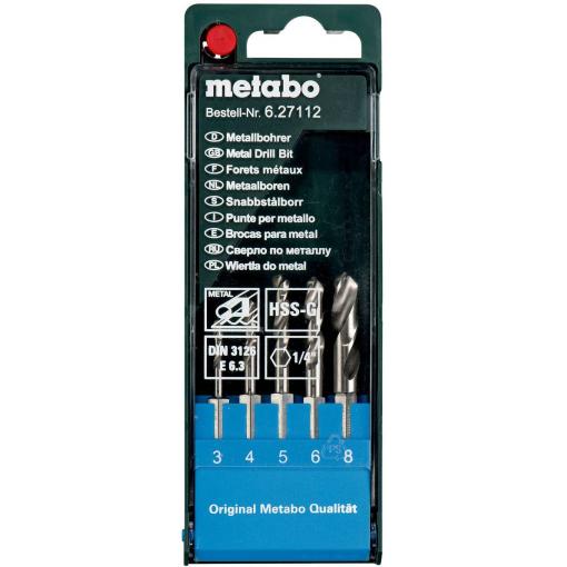 Metabo 627112000 sada spirálových vrtáku do kovu 5dílná 3 mm, 4 mm, 5 mm, 6 mm, 8 mm 1 ks