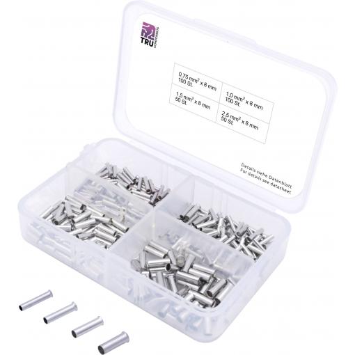 TRU COMPONENTS T1903C022 sada dutinek 0.75 mm², 1 mm², 1.5 mm², 2.5 mm² bez izolace stříbrná 300 ks