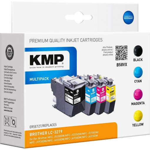 KMP Ink náhradní Brother LC-3219XLBK, LC-3219XLC, LC-3219XLM, LC-3219XLY kompatibilní kombinované balení černá, azurová, purppurová, žlutá B58VX 1537,4005