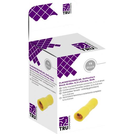 TRU COMPONENTS T1904C119 sortiment plochých zásuvek Šířka zástrčky: 6.30 mm Tloušťka konektoru: 0.80 mm 180 ° plná izolace žlutá 15 ks