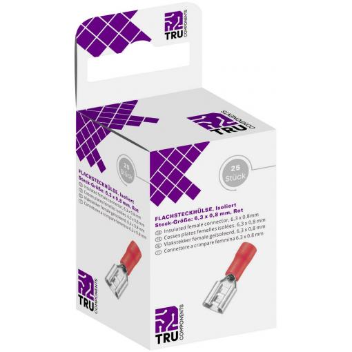 TRU COMPONENTS T1904C038 sortiment plochých zásuvek Šířka zástrčky: 6.30 mm Tloušťka konektoru: 0.80 mm 180 ° částečná izolace červená 25 ks