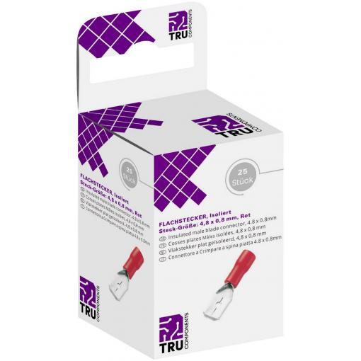 TRU COMPONENTS T1904C109 sortiment plochých zástrček Šířka zástrčky: 4.80 mm Tloušťka konektoru: 0.80 mm 180 ° částečná izolace červená 25 ks