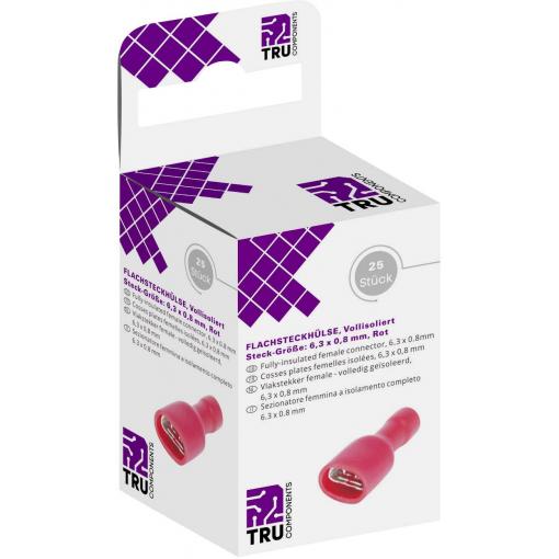 TRU COMPONENTS T1904C117 sortiment plochých zásuvek Šířka zástrčky: 6.30 mm Tloušťka konektoru: 0.80 mm 180 ° plná izolace červená 25 ks