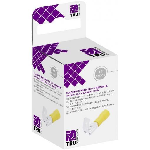 TRU COMPONENTS T1904C112 sortiment plochých zásuvek s odbočkou Šířka zástrčky: 6.30 mm Tloušťka konektoru: 0.80 mm 180 ° částečná izolace žlutá 15 ks