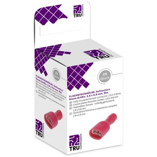 TRU COMPONENTS T1904C113 sortiment plochých zásuvek Šířka zástrčky: 2.80 mm Tloušťka konektoru: 0.80 mm 180 ° plná izolace červená 25 ks
