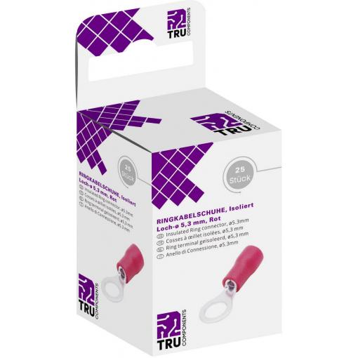 TRU COMPONENTS T1904C061 kulaté kabelové oko Průřez (max.)=1.50 mm² Ø otvoru=5.30 mm částečná izolace červená 25 ks