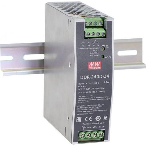 MEAN WELL DDR-240B-24 DC/DC měnič napětí na DIN lištu 24 V/DC 10 A 240 W Počet výstupů:1 x Obsah 1 ks