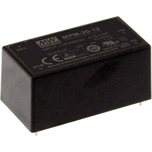 MEAN WELL MPM-20-12 AC/DC zdroj do DPS 12 V/DC 1.8 A 21.6 W
