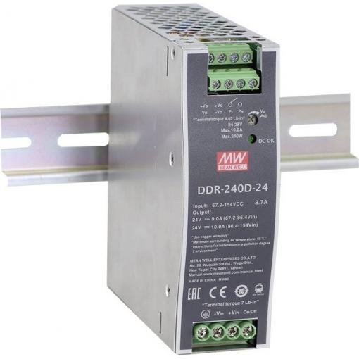 MEAN WELL DDR-240C-24 DC/DC měnič napětí na DIN lištu 24 V/DC 10 A 240 W Počet výstupů:1 x Obsah 1 ks